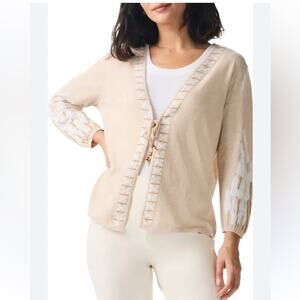 NIC‎ + ZOE Beach Dune Tie Front Cardigan MED Cotton Linen Aztec Floral Tassel